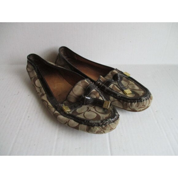 *COACH Classic FRIDA Loafers Brown Logo Canvas and Patent Trim - Picture 2 of 8